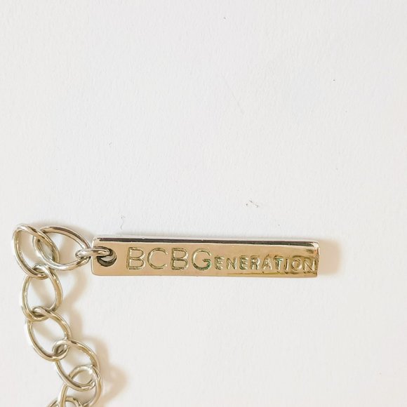 Bcbgeneration Silver V Collar Necklace 17" Green Enamel Retro Boho Choker - Picture 6 of 6